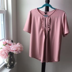 LOFT Pink Blush ruffle neck SS blouse